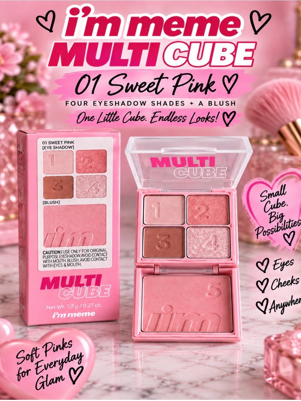 i’m meme Multi Cube Eyeshadow & Blush - 01 Sweet Pink